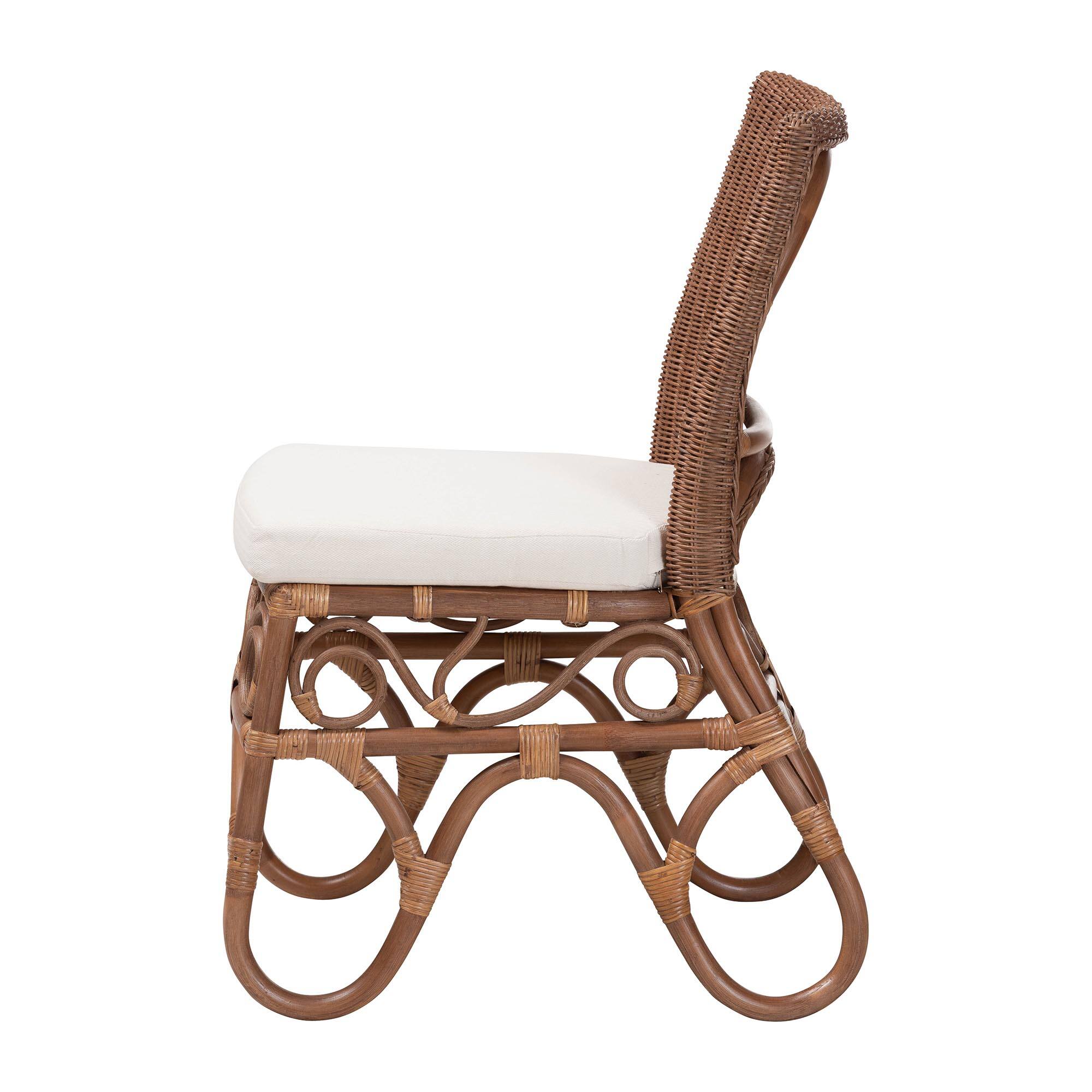 Left. bali & pari - Rivan Natural Rattan Dining Chair - Handcrafted Wicker Accent Chair with Woven Back and Cushioned Seat, Boho Seating - Brown.