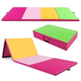 Costway - 10' x 4' x 2" 4-Panel Folding Exercise Mat with Carrying Handles for Gym Yoga - Pink,Yellow