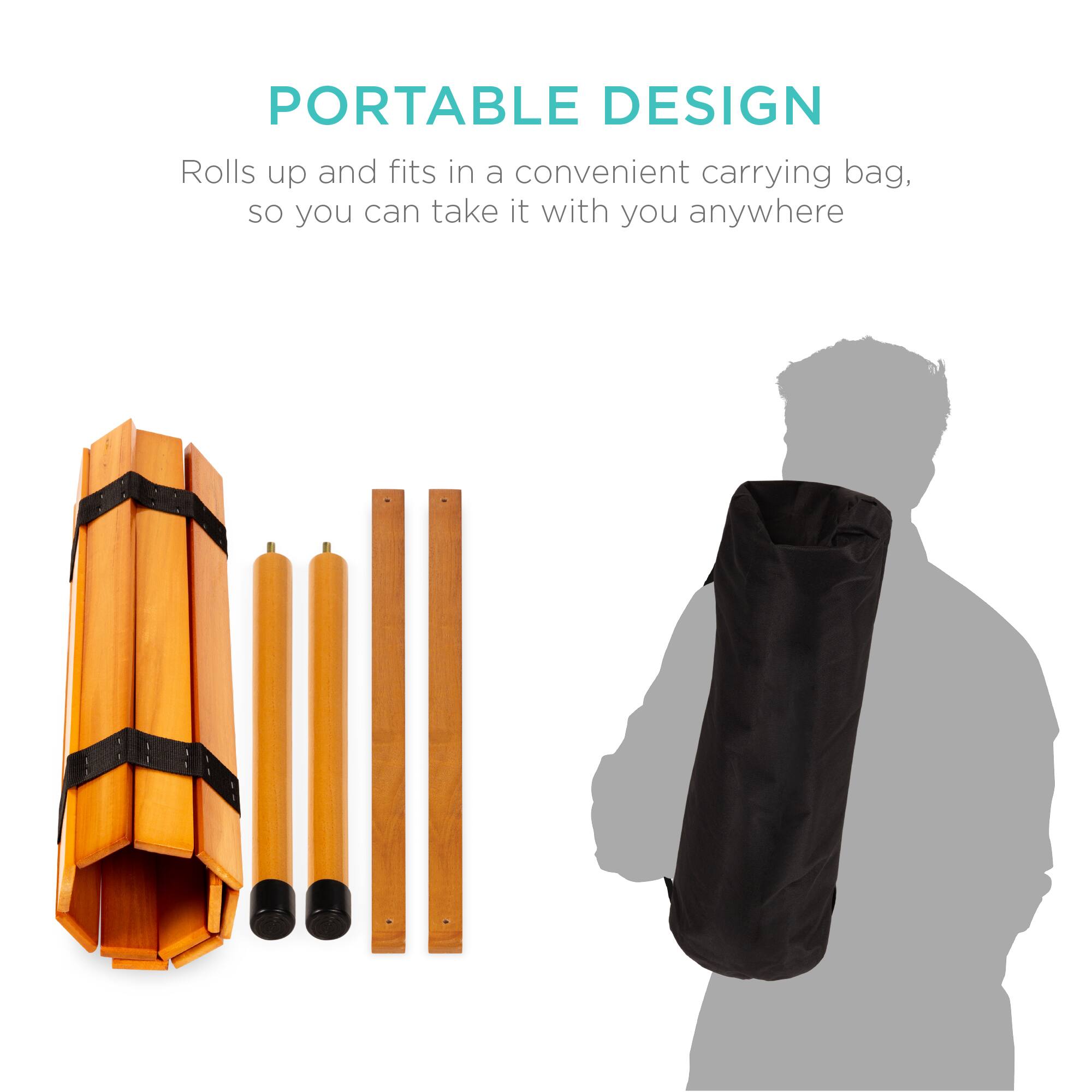 PORTABLE DESIGN

Rolls up and fits in a convenient carrying bag, so you can take it with you anywhere