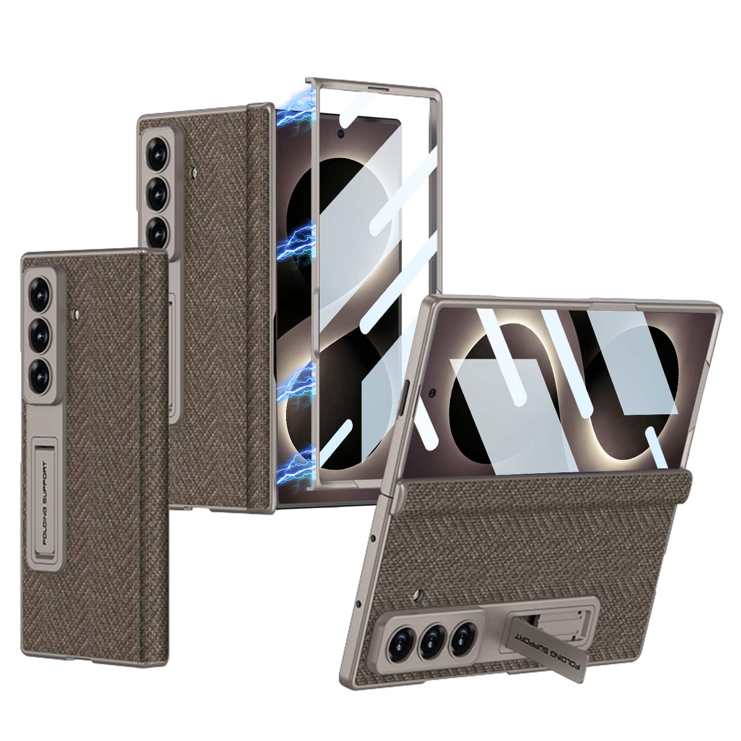 Dteck - Shockproof Leather Texture Case for Samsung Galaxy Z Fold8 Ultra with Stand, Rigid Plastic Cover Built in Screen Film - Brown price history on PriceWatchPro