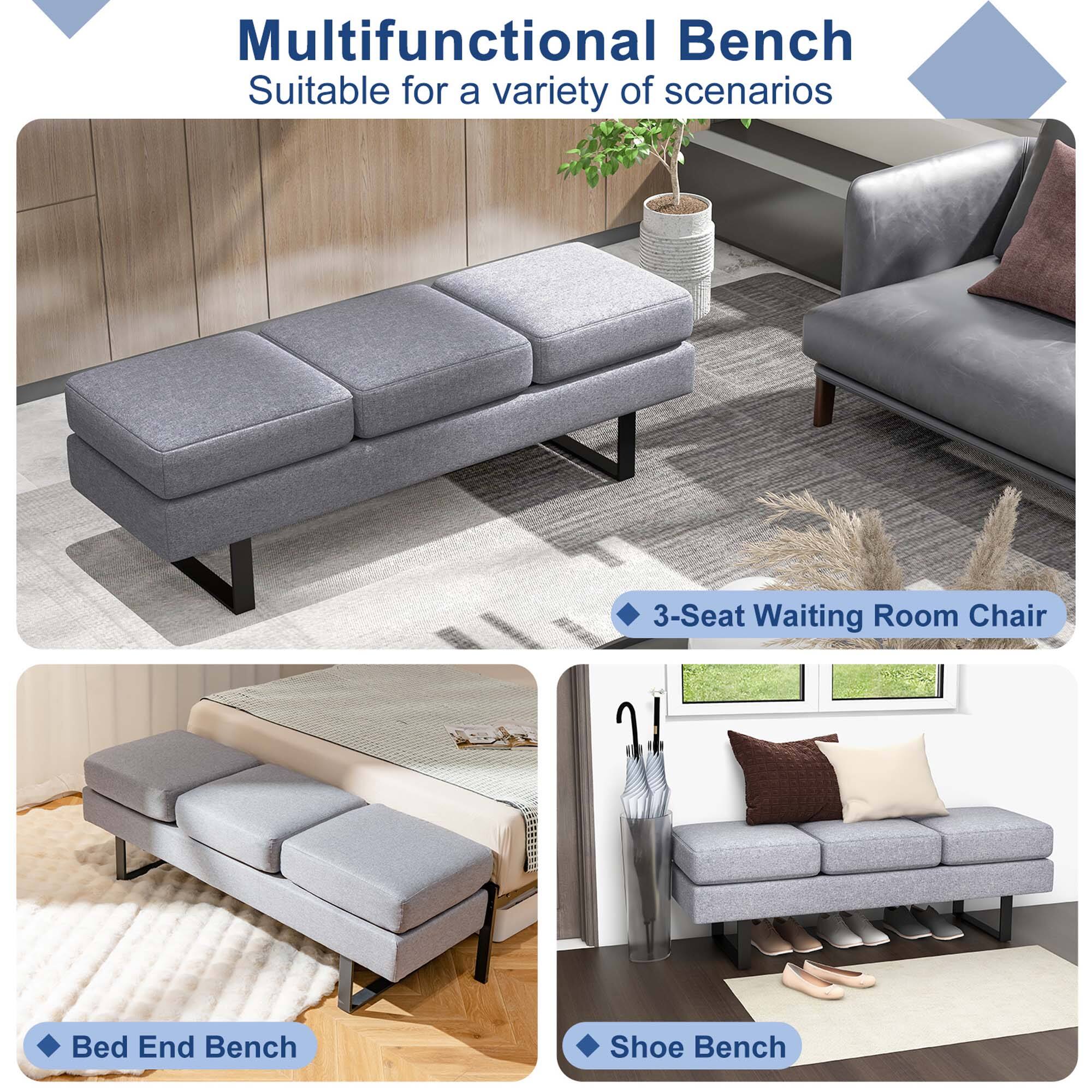 Multifunctional Bench  
Suitable for a variety of scenarios  

- 3-Seat Waiting Room Chair  
- Bed End Bench  
- Shoe Bench
