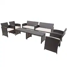 Front. Costway - Costway 8PCS Patio Rattan Furniture Set Cushioned Chair Sofa Coffee Table - White.