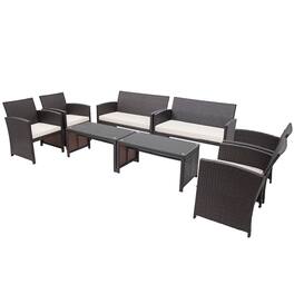 Costway - 8PCS Patio Rattan Furniture Set Cushioned Chair Sofa Coffee Table - White