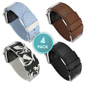 MobyFox - 4-pack Leather & Silicone Apple Watch Bands for Series 9-11, Ultra 1-8, SE - compatible with sizes from 38mm to 48mm - Multi Color