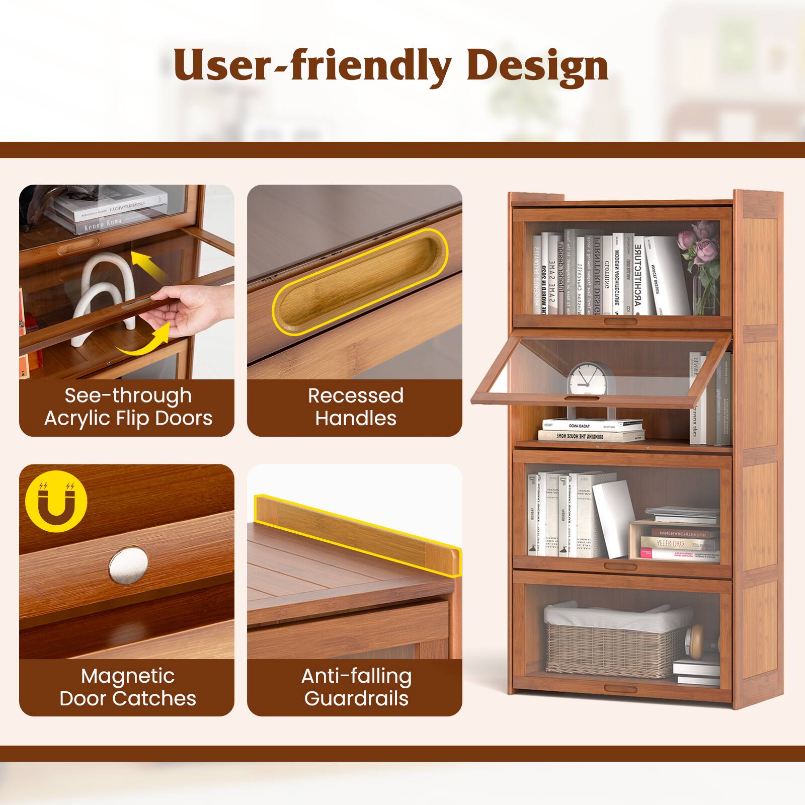 User-friendly Design

- See-through Acrylic Flip Doors
- Recessed Handles
- Magnetic Door Catches
- Anti-falling Guardrails