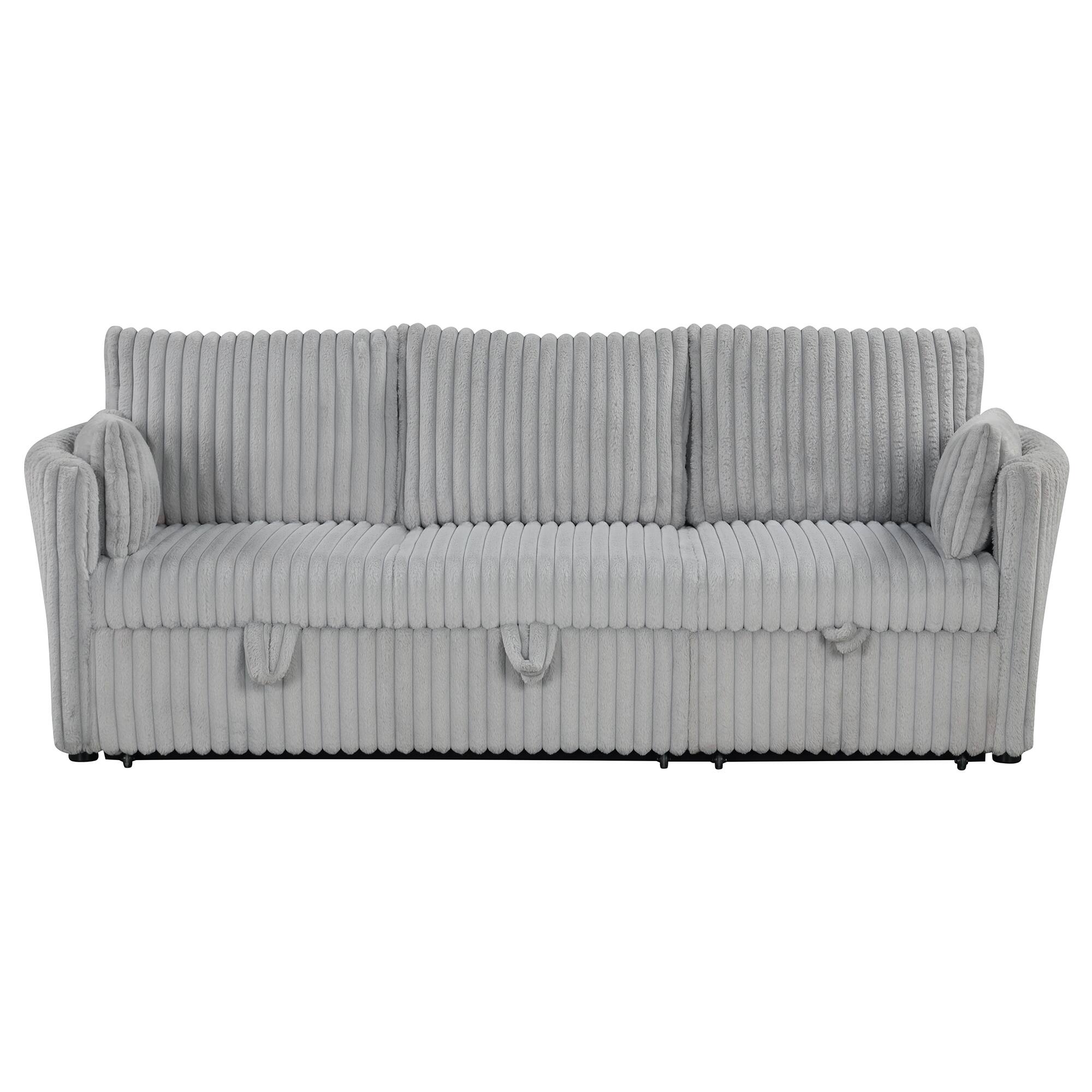 Alt View 2. Vaczon - 3‑Seat Sleeper Sectional Sofa with Pull-Out Bed, USB Charging & 2 Pillows Convertible Sofa for Living Room, Apartment - Gray.