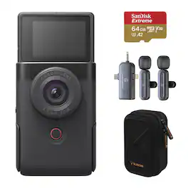 Bundle - Canon - PowerShot V10 Vlog Camera for Content Creators, Black, with 64GB UHS-I U3 microSDXC Memory Card with SD