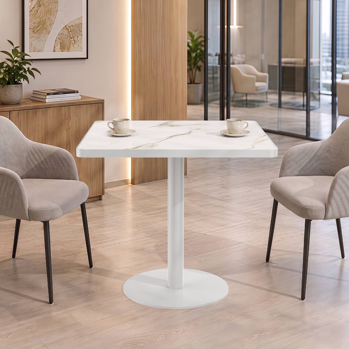 Loheer Sintered Stone Dining Table, Square Marble Look Tabletop for ...