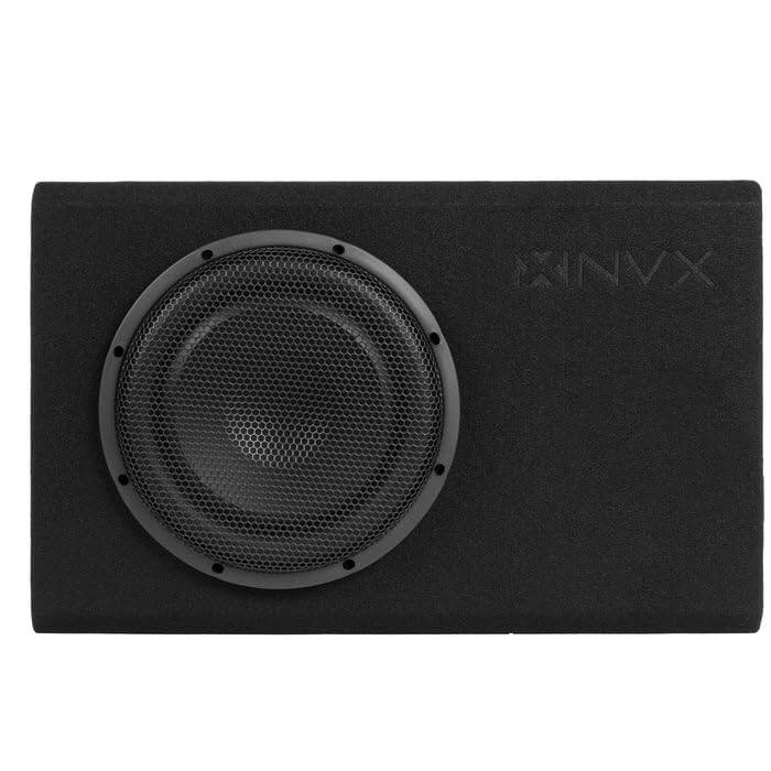 Angle. NVX - QB10SPA 1200W MAX (350W RMS) Single 10" Amplified Ported Loaded Subwoofer Enclosure with Remote Bass Knob.