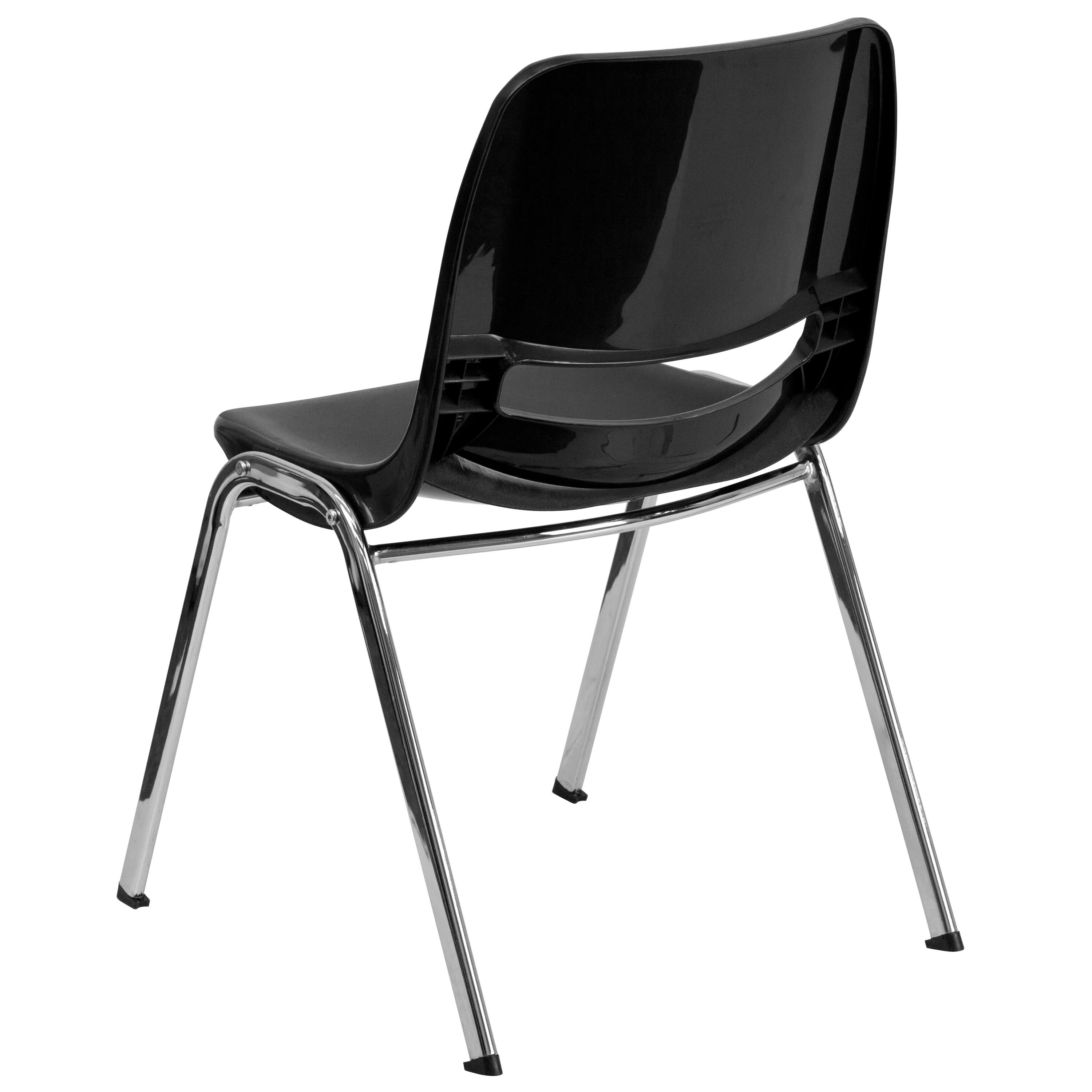 Alt View 5. Emma + Oliver - Ergonomic Chrome Stack Chair - 18" Seat Daycare Home School - Black Plastic/Chrome Frame.