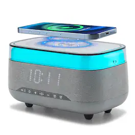 Dazzed Corner - Smart Alarm Clock with Wireless Charger, Bluetooth Speaker, Dual Alarm - Gray