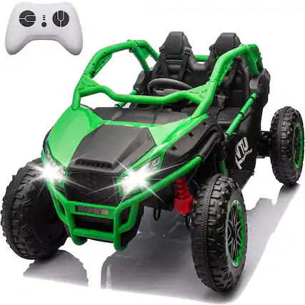 Front. Chateau Abodes - 24V Two-Seater Kids Ride-On UTV with Parent Remote, 400W Motor, 4-Wheel Suspension, Bluetooth/MP3/USB, LED Lights - Green.