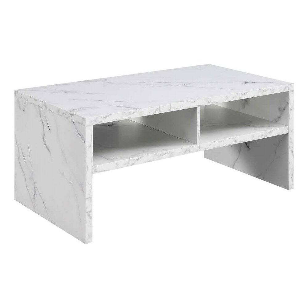 Front. Convenience Concepts - Northfield Admiral Deluxe Coffee Table with Shelves, White Faux Marble - White Faux Marble.