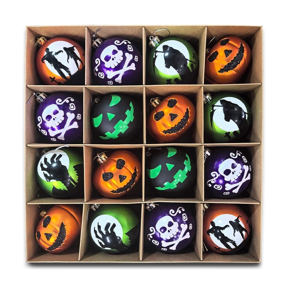 OrnamentallyYou - The Face of Spooky Horror 16 Piece Ornament Shatterproof Bundle Set - Multi-colored