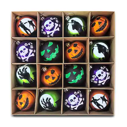 Front. OrnamentallyYou - The Face of Spooky Horror 16 Piece Ornament Shatterproof Bundle Set - Multi-colored.