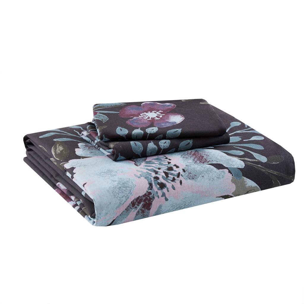 Alt View 4. Gracie Mills - Gracie Mills 3-Piece Gia Floral Printed Comforter Set - Dark Grey/Plum.