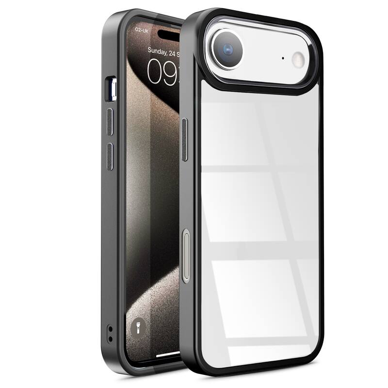 Entronix - Clear Back Case for iPhone 17 Air - Impact-Resistant Chrome Frame - Black