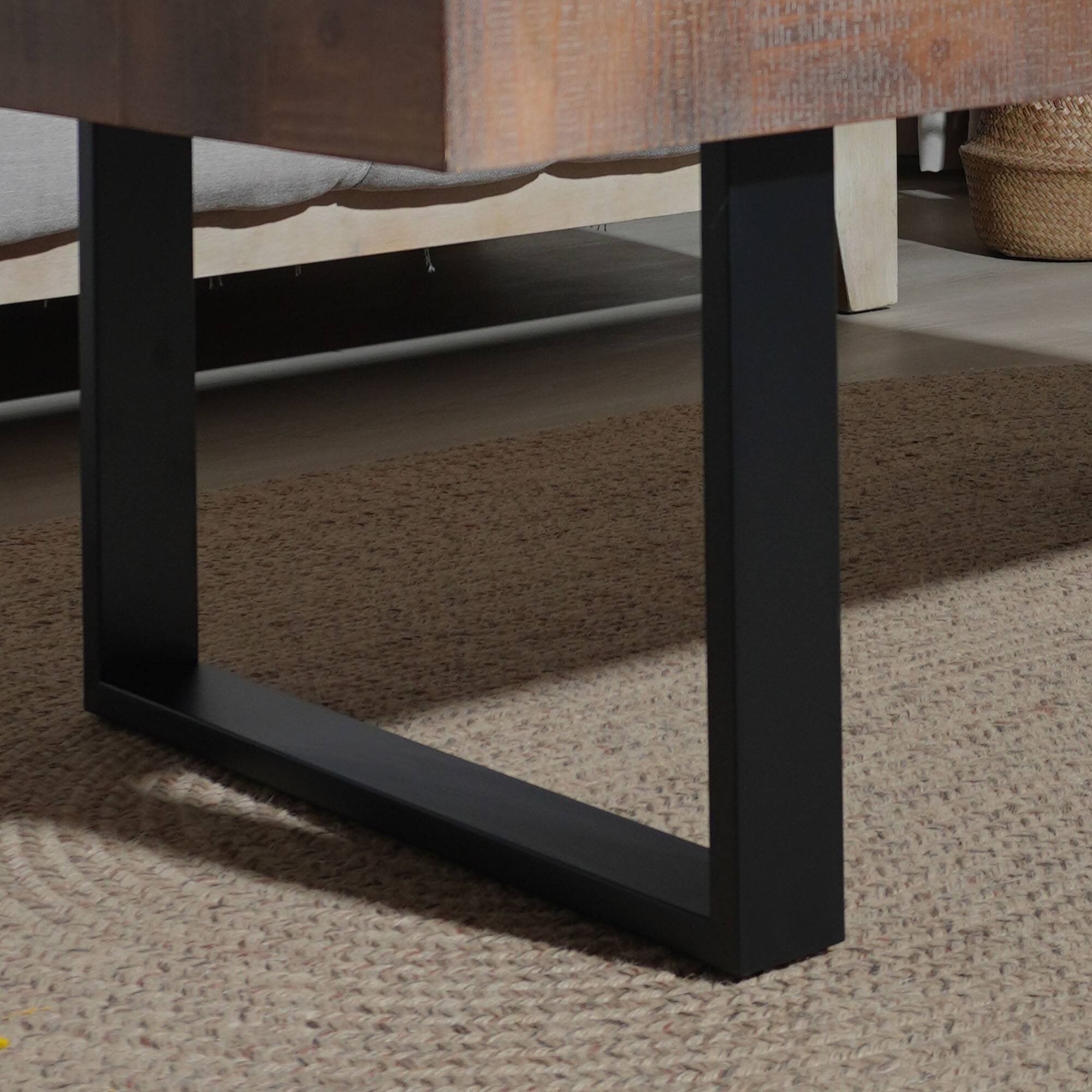 Alt View 5. GOODSILO - Handcrafted Rustic Industrial Coffee Table with Metal Legs and Parquet-Style Wood Surface - Multi.