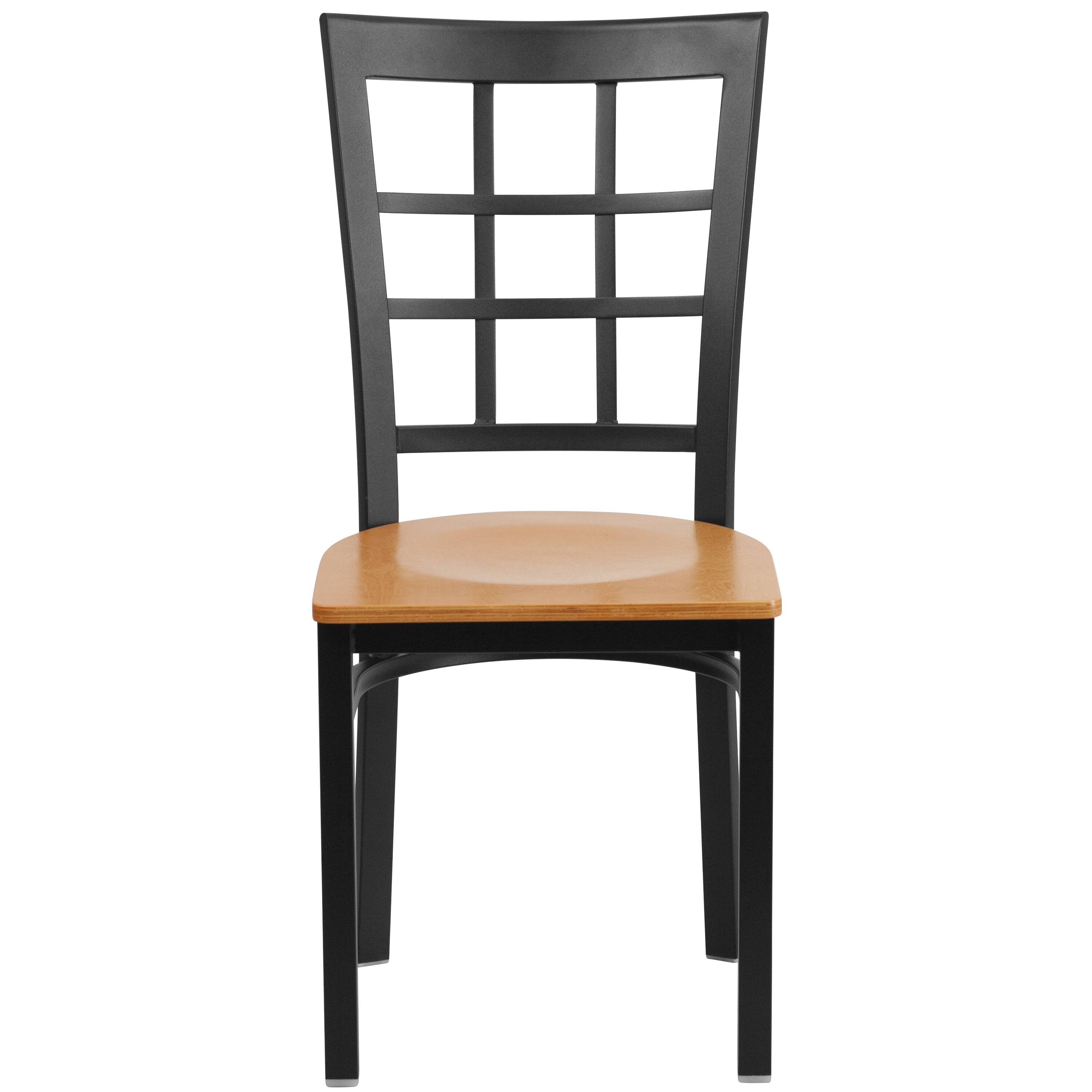 Alt View 7. Emma + Oliver - Window Back Metal Restaurant Dining Chair - Natural Wood Seat/Black Metal Frame.