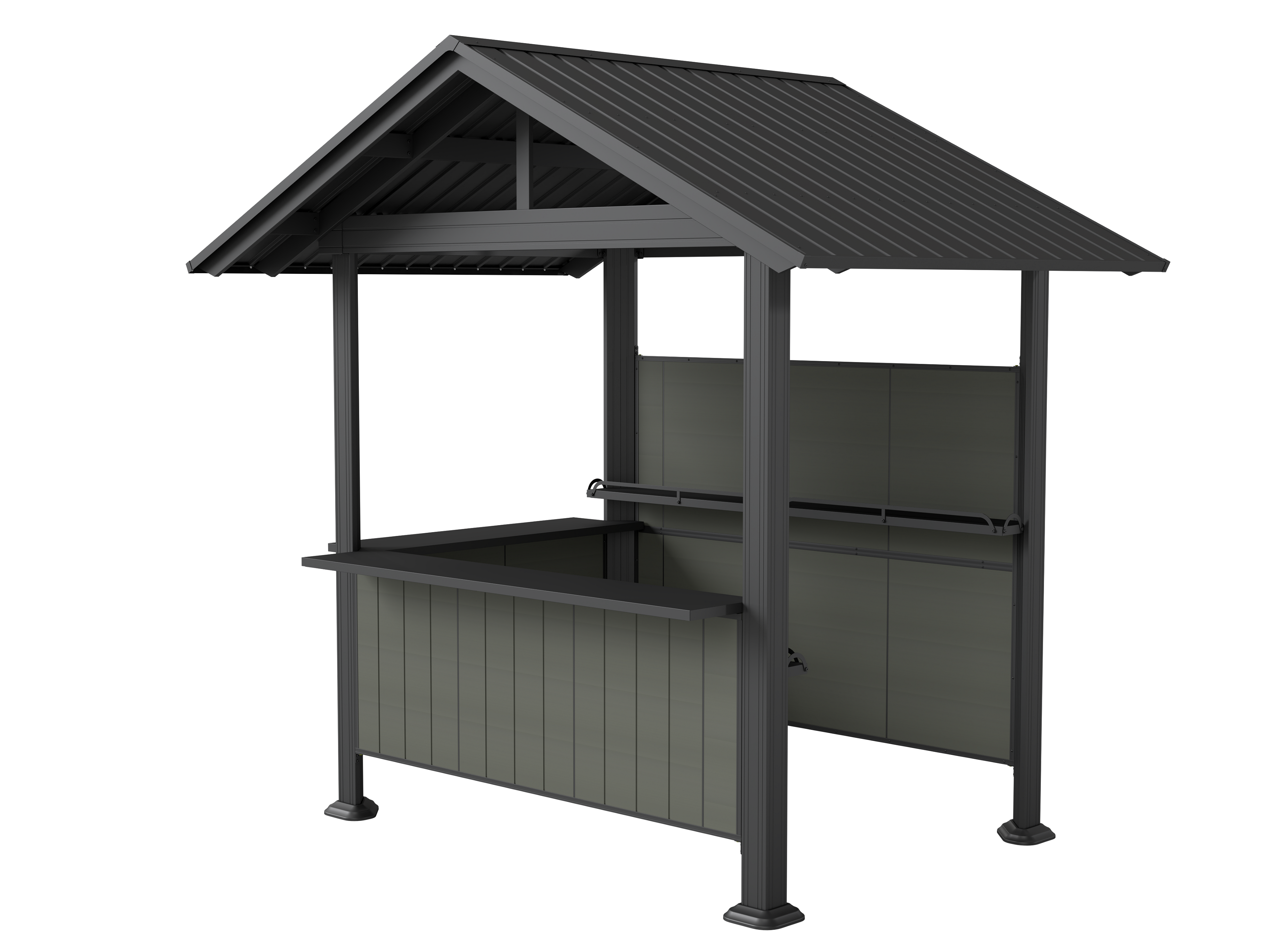 Loheer - Hardtop Grill Gazebo 9.4 x 6.2 Ft Outdoor Grill Gazebo with Shelves, Galvanized Steel Roof, Grey
