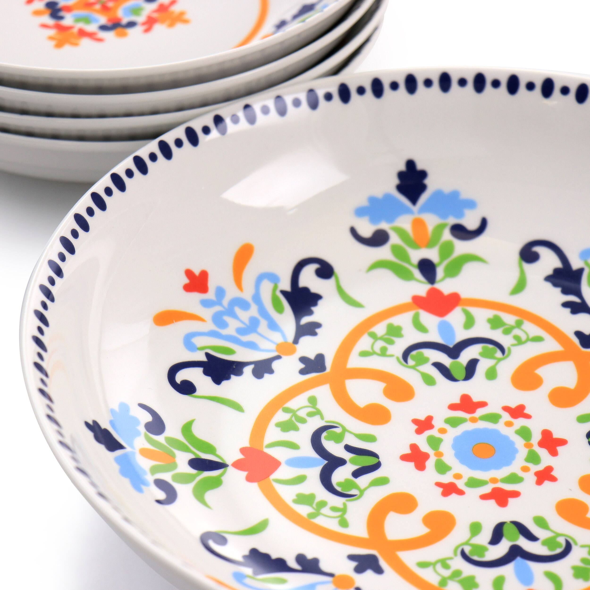 Alt View 4. Gibson - Gibson Home Tijuana 5 Piece Fine Cermic Pasta Bowl Set in White and Multi - Multi.
