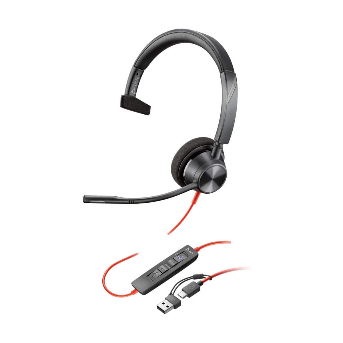 HP - Poly Blackwire 3310 USB-C Wired Monaural Headset, Microsoft Teams Certified - Black