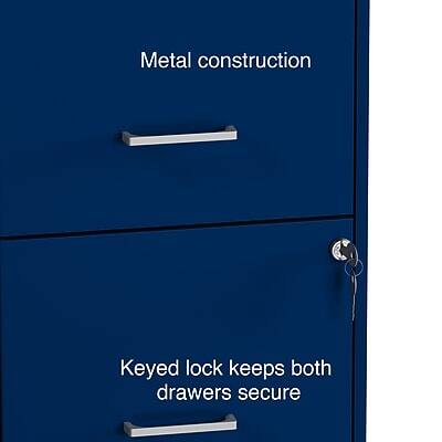 Metal construction  
Keyed lock keeps both drawers secure