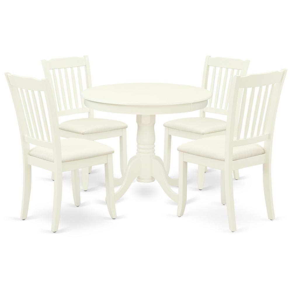 Back. East West Furniture - Dining Room Set Linen White - Brown.