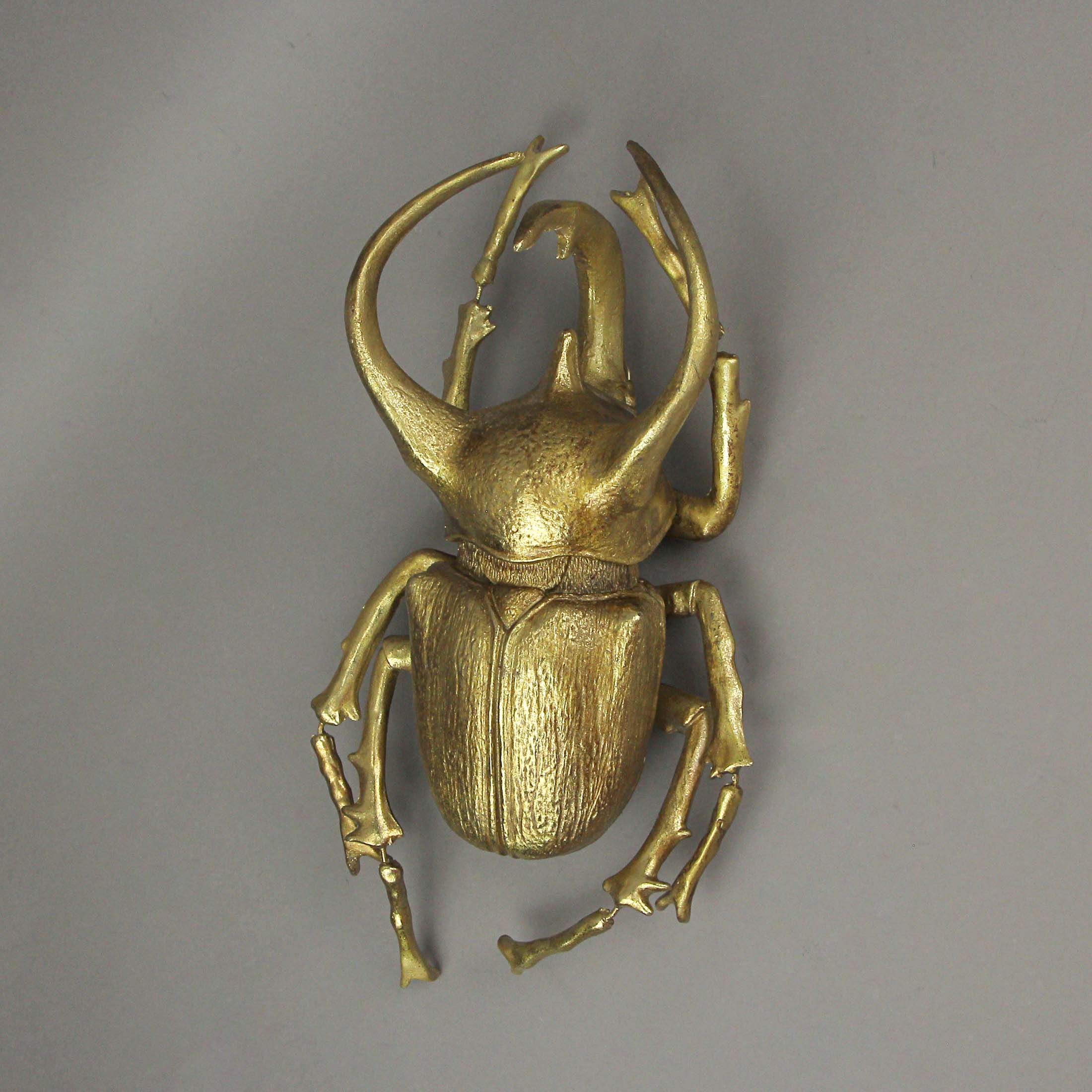 Alt View 1. Contrast Inc. - Resin Gold Rhino Beetle Painted Sculpture Wall Art Home Decor Hanging Statue - Gold.