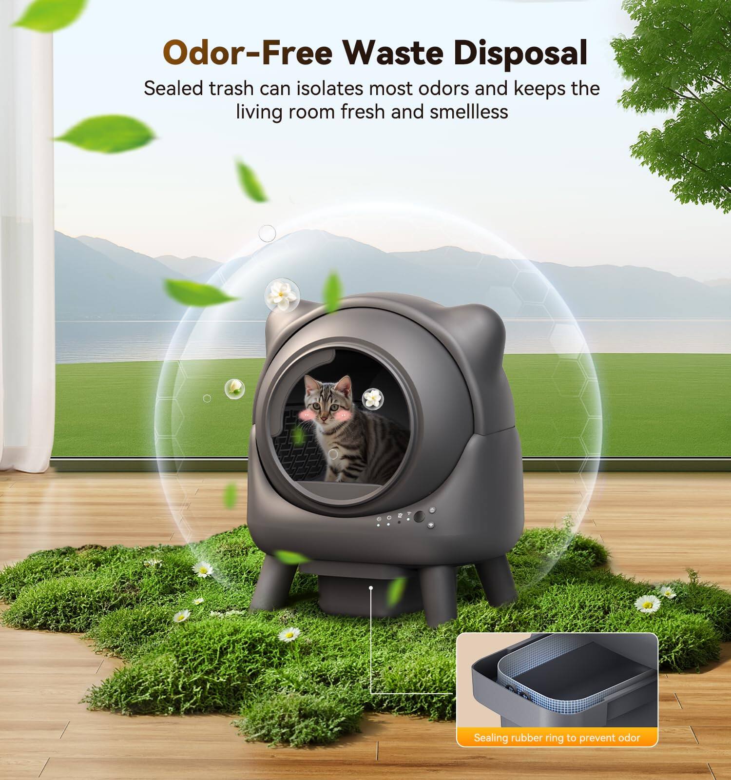 Odor-Free Waste Disposal  
Sealed trash can isolates most odors and keeps the living room fresh and smellless  

Sealing rubber ring to prevent odor