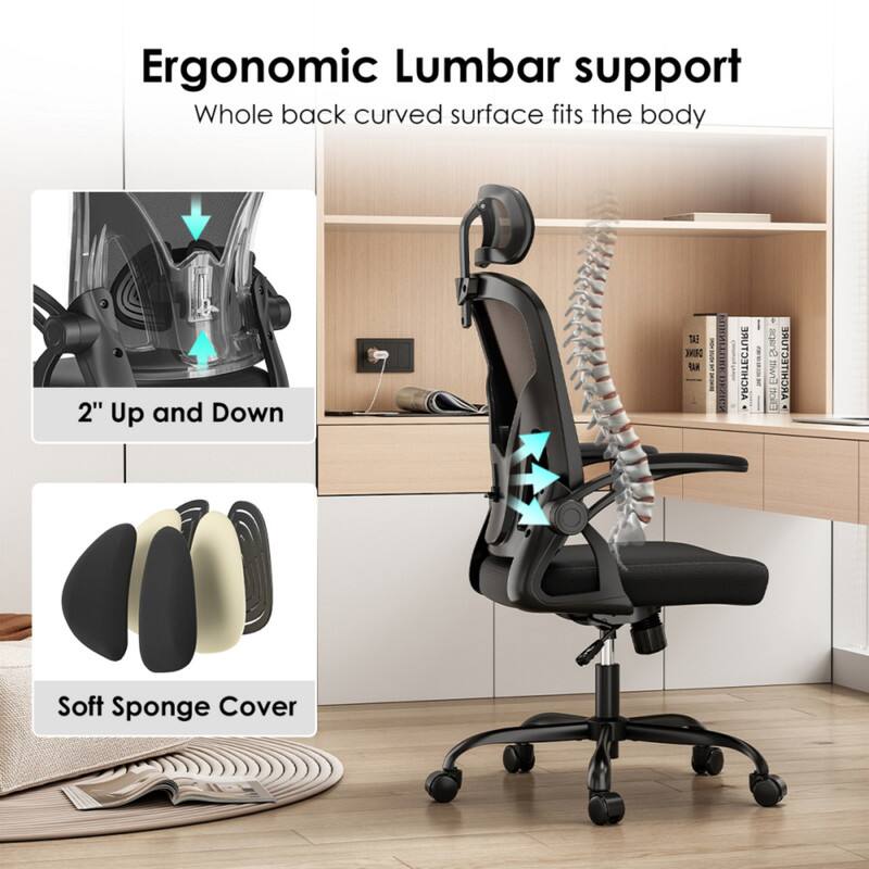 Ergonomic Lumbar support  
Whole back curved surface fits the body  

2" Up and Down  

Soft Sponge Cover