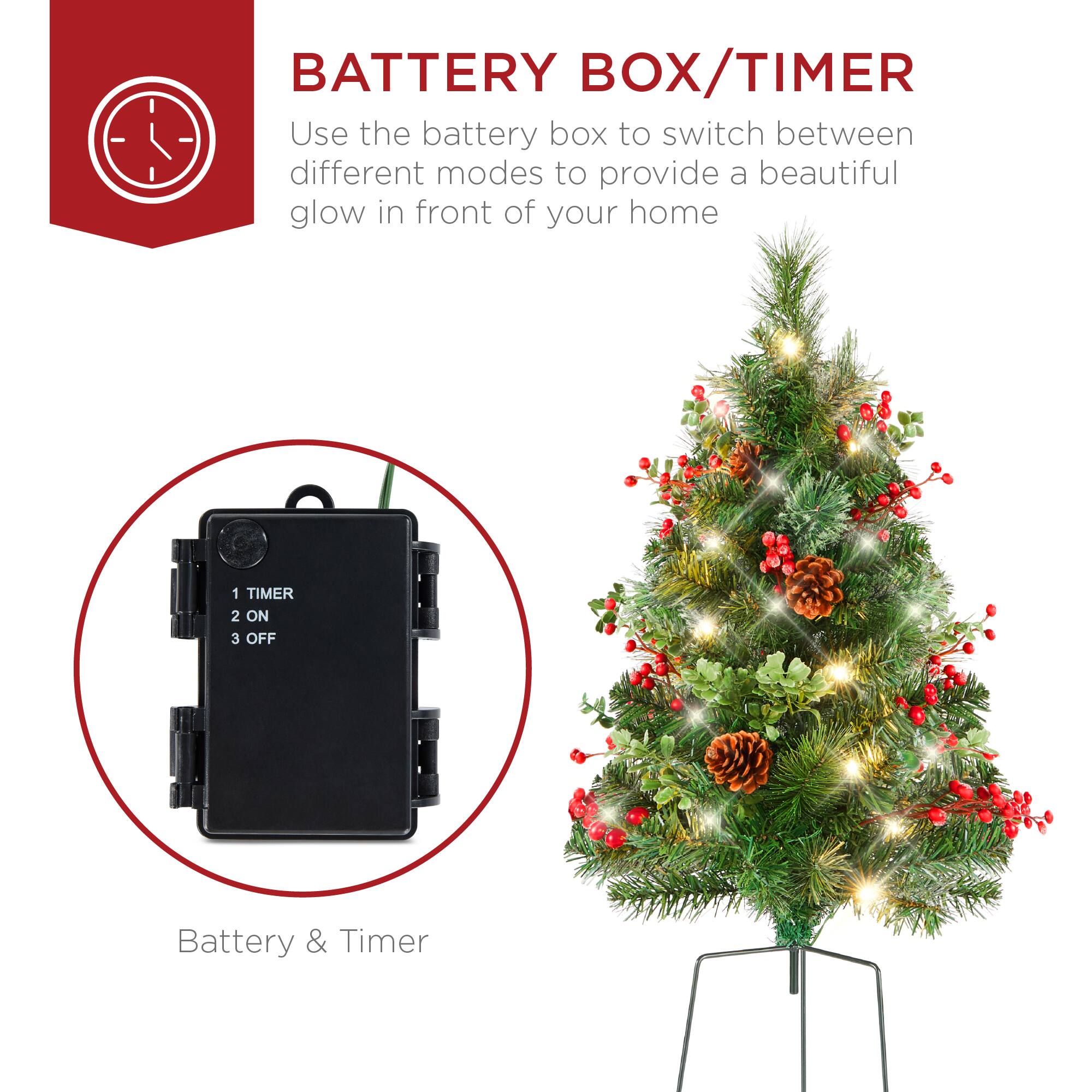 BATTERY BOX/TIMER

Use the battery box to switch between different modes to provide a beautiful glow in front of your home

1 TIMER  
2 ON  
3 OFF  

Battery & Timer