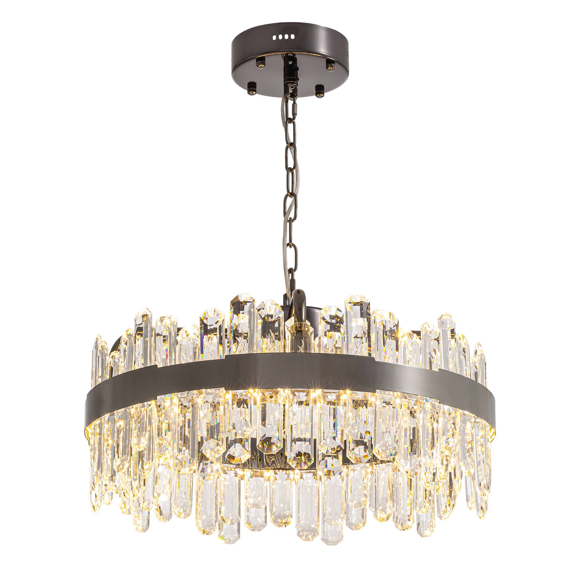 Alt View 9. Siljoy - 24-inch  Modern Round Clear Crystal Chandelier Dimmable Color Changing Pendant for Kitchen Island - Polished Nickel.