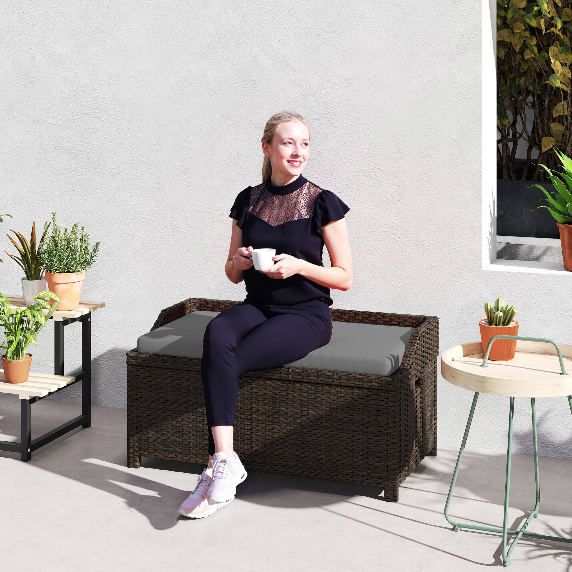 Alt View 1. Outsunny - 34 Gallon Outdoor Wicker Storage Bench Deck Box, PE Rattan Patio Furniture Pool Storage Bin Container - Gray.