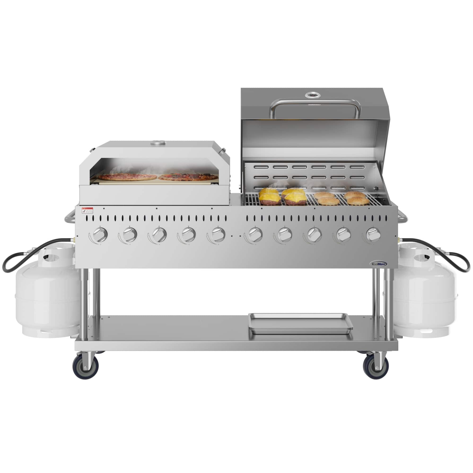 Koolmore - 72 in. Commercial Outdoor Propane Gas Grill with 36 in. Roll Dome Cover and 36 in. Pizza Oven in Stainless-Steel - Stainless Steel