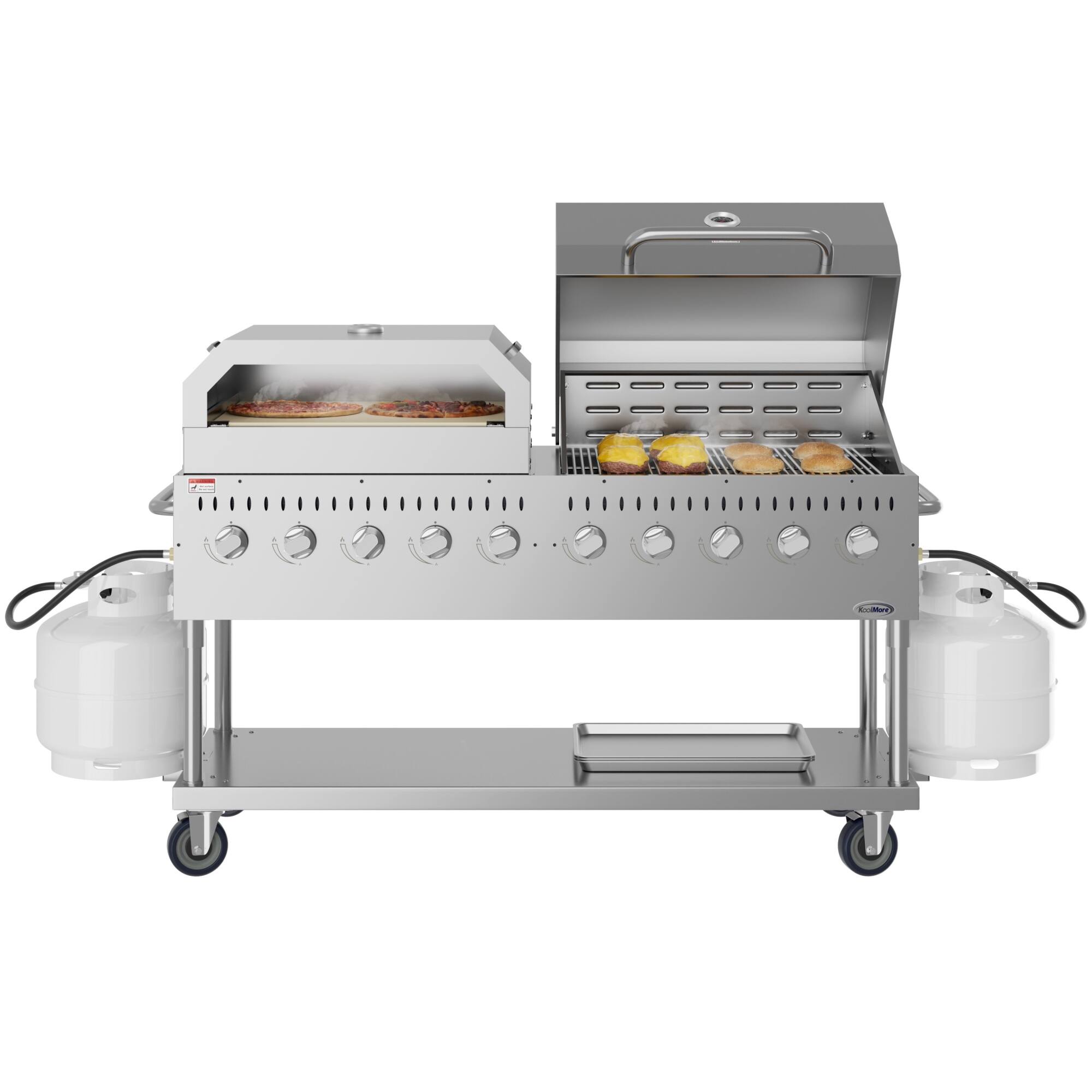 Front. Koolmore - 72 in. Commercial Outdoor Propane Gas Grill with 36 in. Roll Dome Cover and 36 in. Pizza Oven in Stainless-Steel - Stainless Steel.