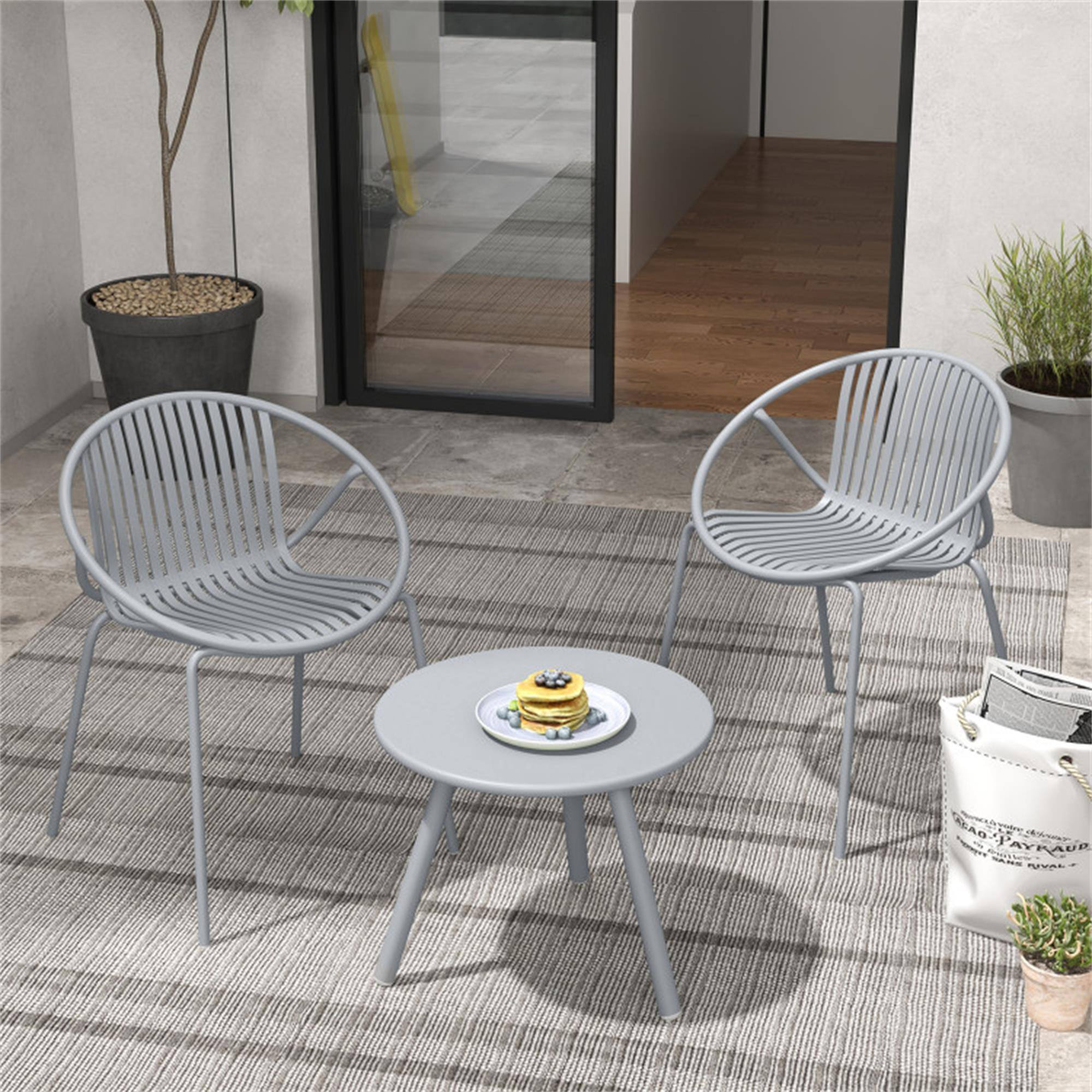 Alt View 1. Boyel Living - Gray All Weather PP Patio Conversation Set with Round Coffee table and 2 Chairs 30.5-in L x 25.5-in W x 23-in H - Gray.