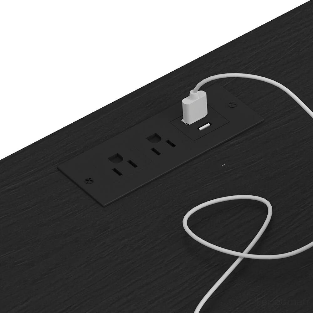 Back. Spaco - Nightstand with Charging Station,2 USB,Type C,Drawer,Adjustable Shelf - Black.