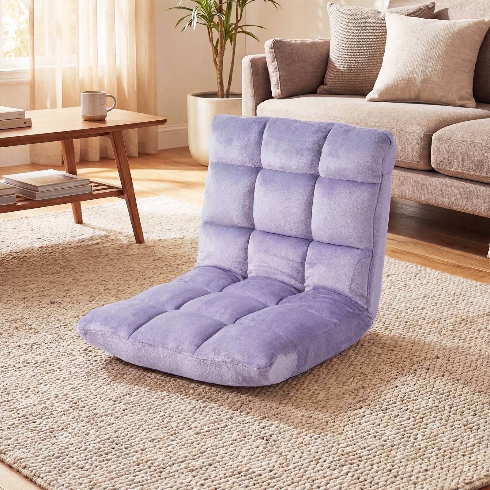 Alt View 1. Costway - Costway Floor Chair with Back Support, 14-Position Adjustable Back, Thick Sponge Padding - Purple.