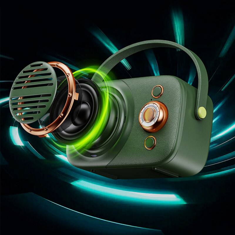 Back. SKRAN - Portable Bluetooth Speaker, Mini Speaker with USB & TF Card Playback, Retro Style for Home, Camping & Travel.