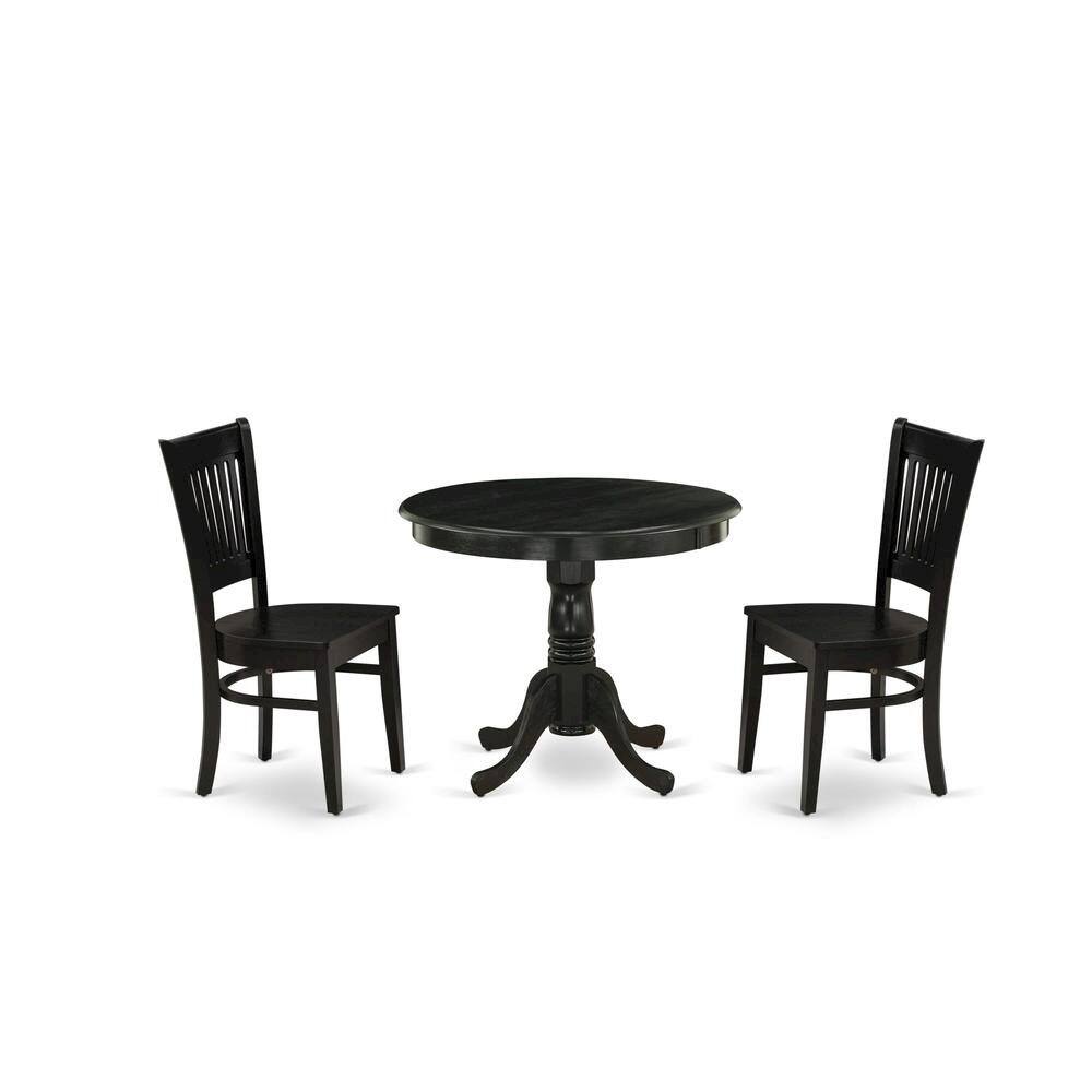 Angle. FurniFact - Solid Wood Round Kitchen Table & Chairs 3-Piece Dining Set - Multi-Color.