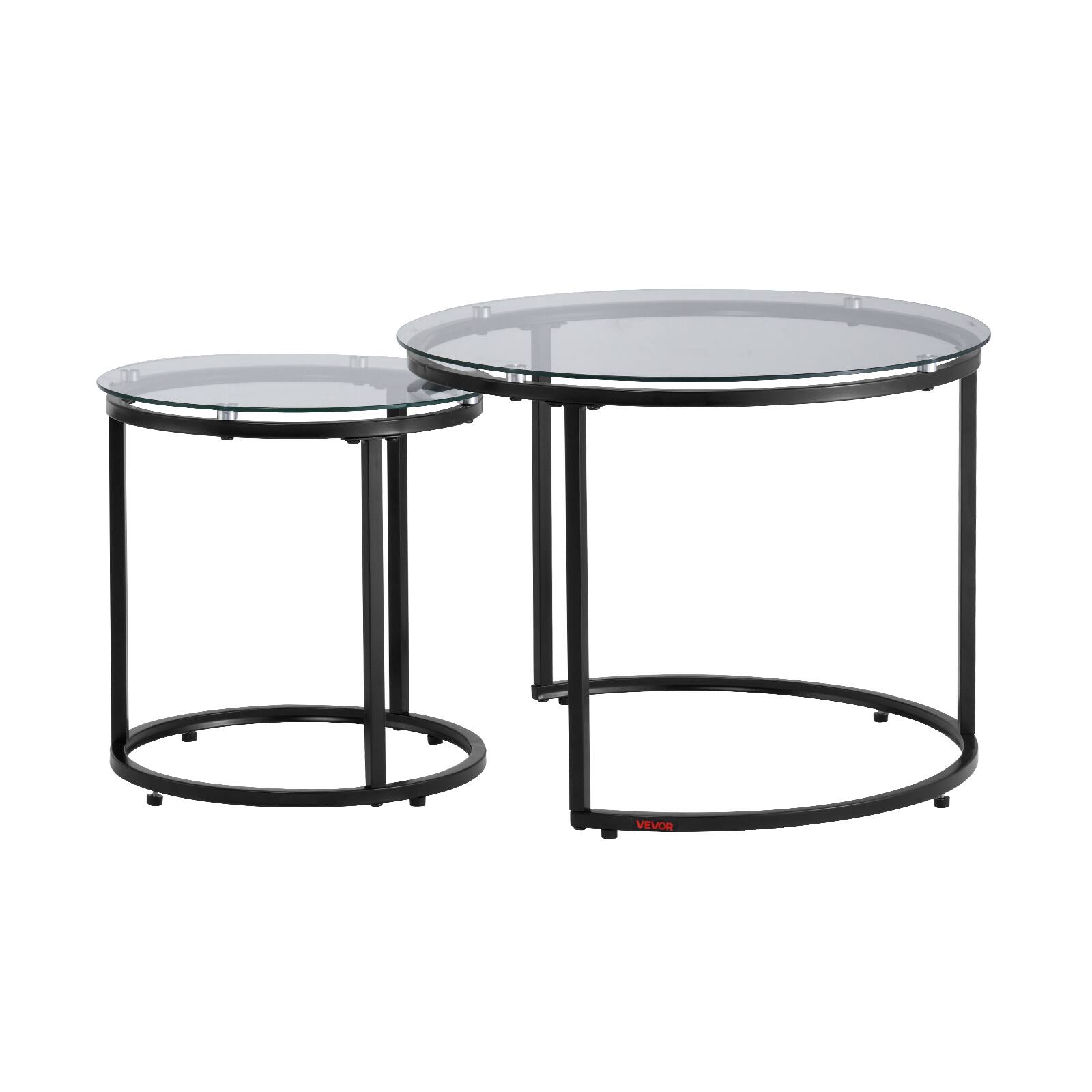 Alt View 5. VEVOR - Nesting Coffee Table Set of 2, 23.6 in Round Coffee Table, Glass Nesting Tables for Small Place, Modern End Side Tables - Transparent.