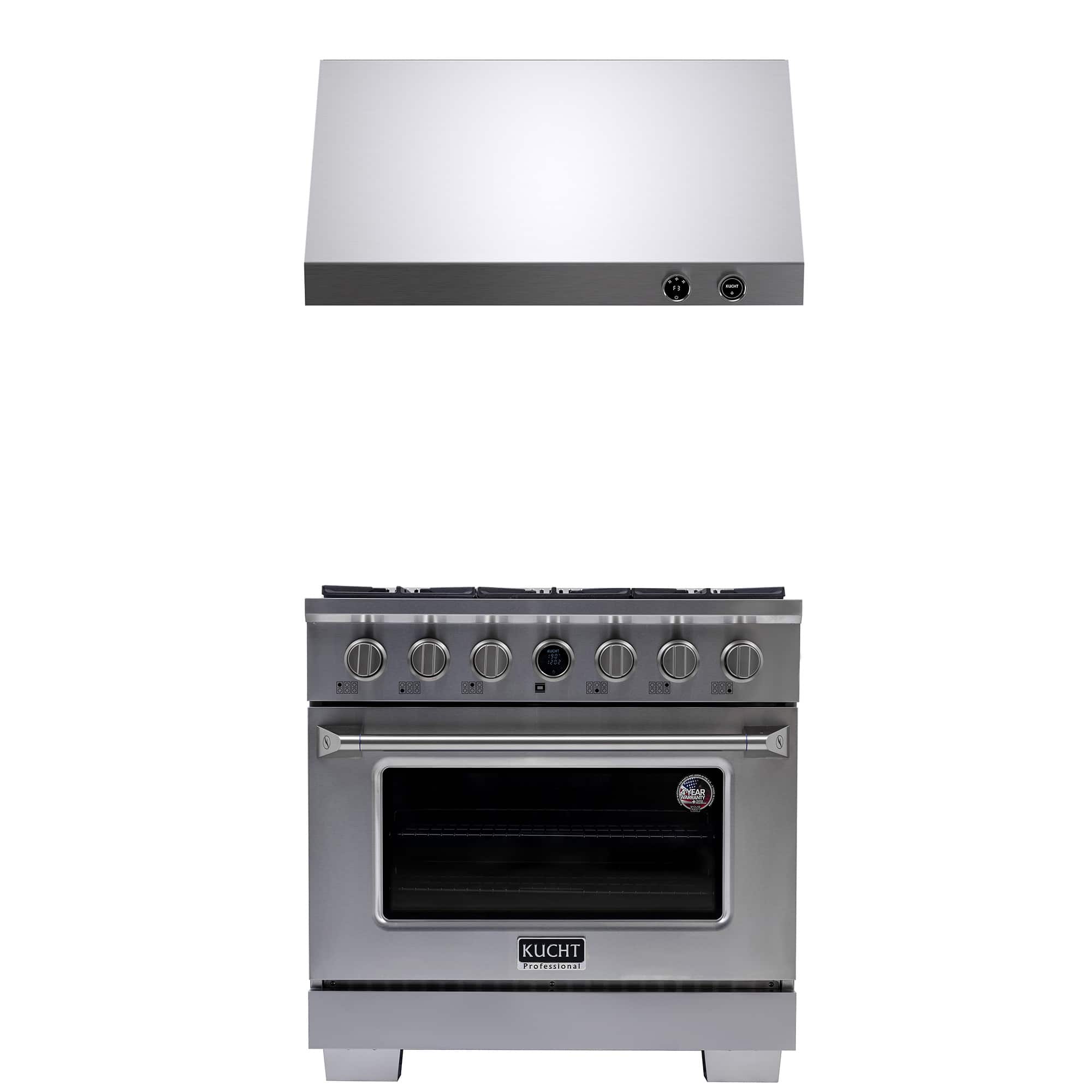 Kucht - 36 in. 5.2 cu. ft. 6 Burners Dual Fuel Range for Propane Gas in Stainless Steel + Under Cabinet Range Hood - Stainless Steel