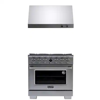 Front. Kucht - 36 in. 5.2 cu. ft. 6 Burners Dual Fuel Range for Propane Gas in Stainless Steel + Under Cabinet Range Hood - Stainless Steel.