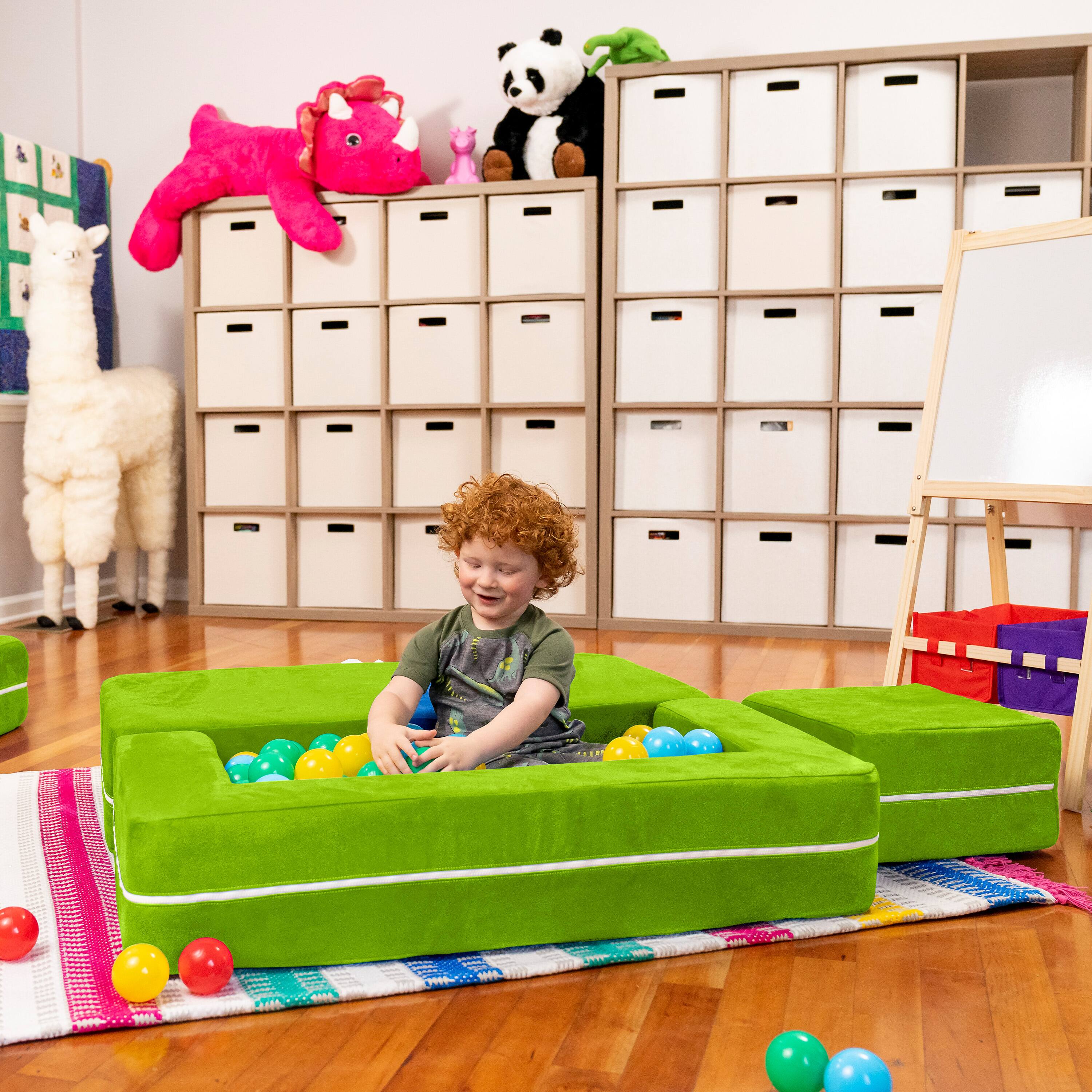 Alt View 2. Jaxx - Jaxx Zipline Kids Modular Loveseat & Ottomans/Fold Out Lounger, Lime - Lime.