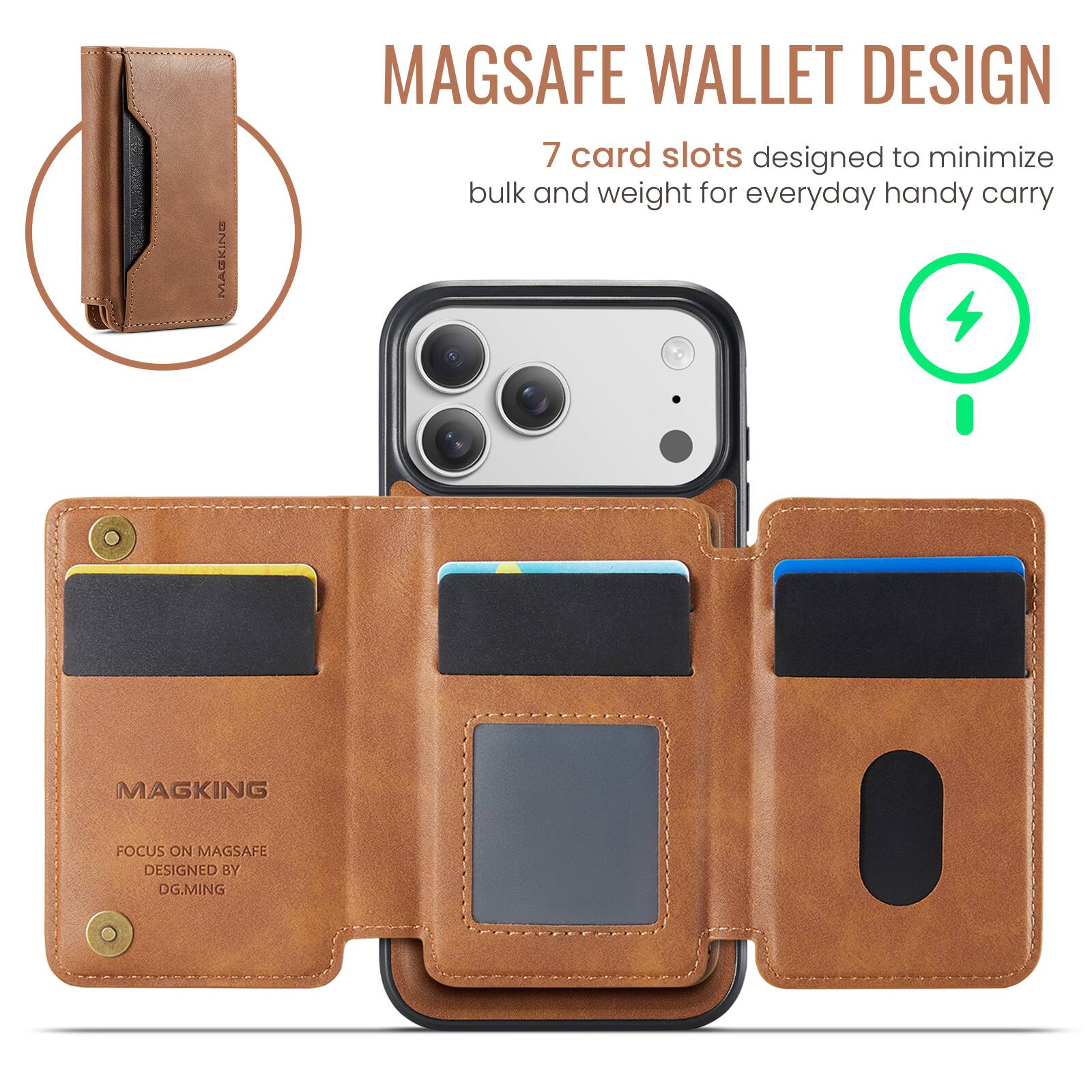 MAGSAFE WALLET DESIGN

7 card slots designed to minimize bulk and weight for everyday handy carry

MAGKING
FOCUS ON MAGSAFE
DESIGNED BY DG.MING
