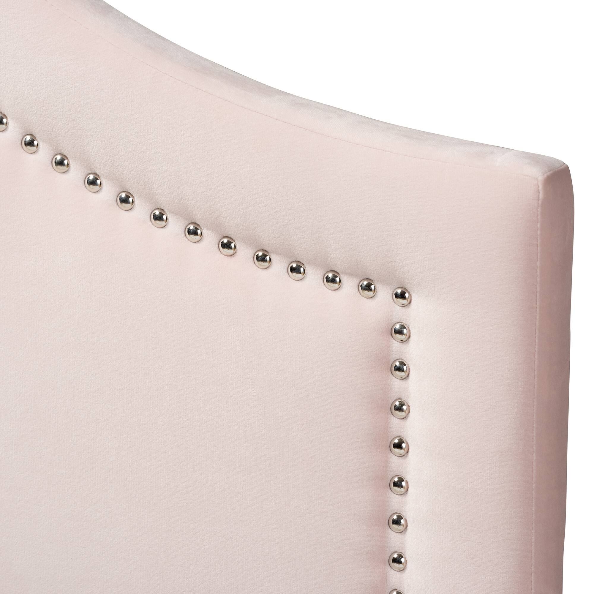 Left. Baxton Studio - Rita Modern and Contemporary Velvet Fabric Upholstered Queen Size Headboard - Light Pink.