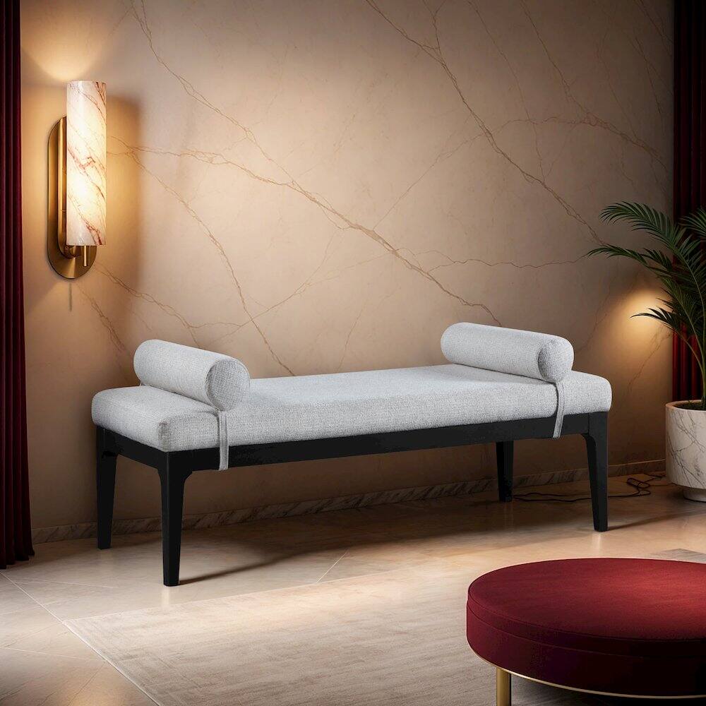 Alt View 1. Meridian Furniture - Priscilla Cream Linen Textured Fabric Bench - Beige.