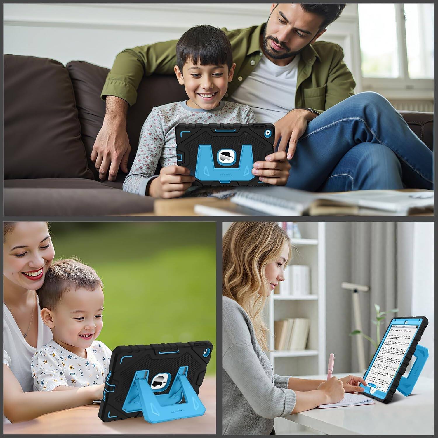 Alt View 2. Fintie - Kid-Friendly Case for iPad 6th / 5th Generation 9.7", iPad Air 2 Fully-Body Rugged Heavy Duty Shockproof Cover - Black/Blue.