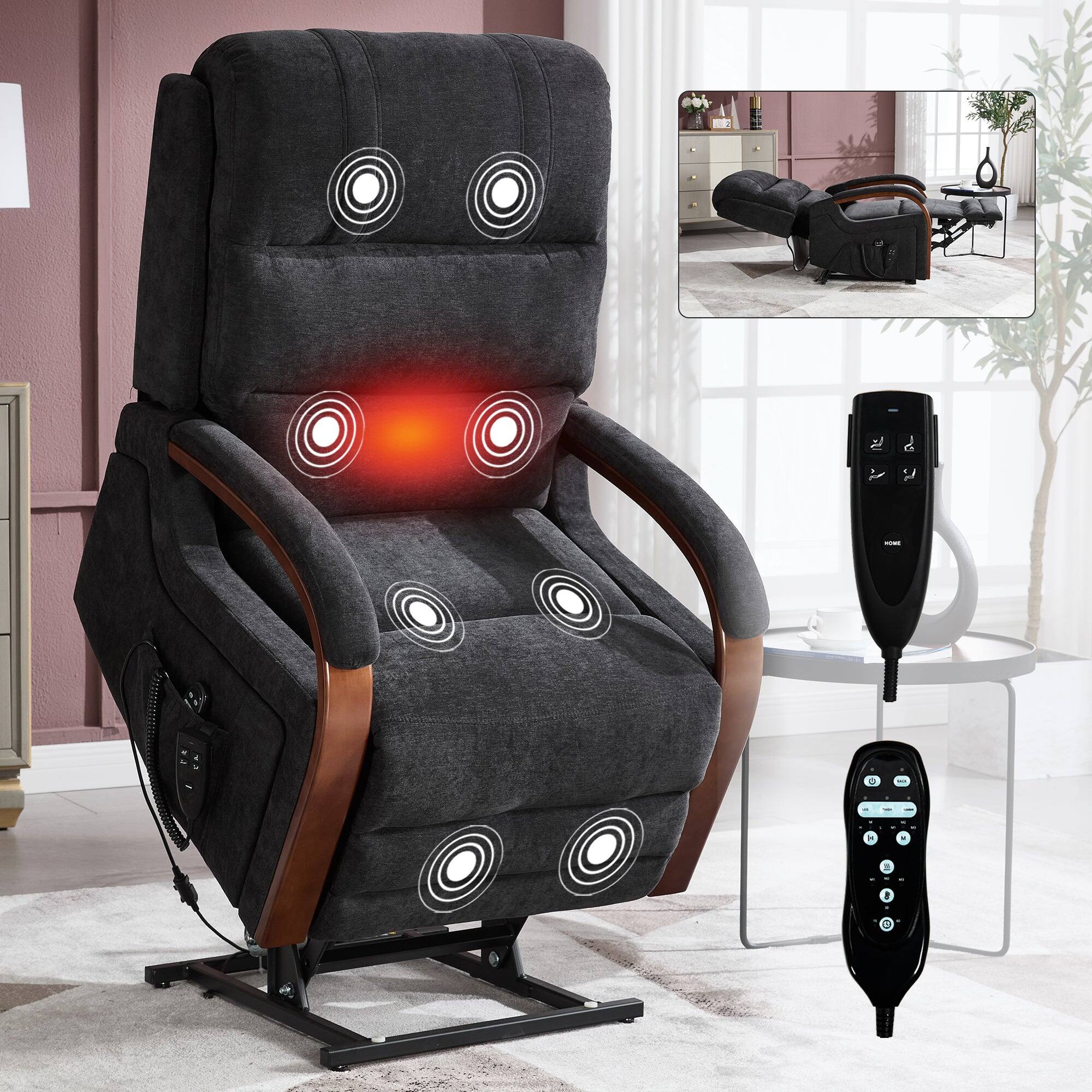 Alt View 1. Boyel Living - Black Chenille Dual Motor Power Lift Recliner, Heat & Massage, Solid Wood Arms, Infinite Positions, 350 lbs Capacity - Black.